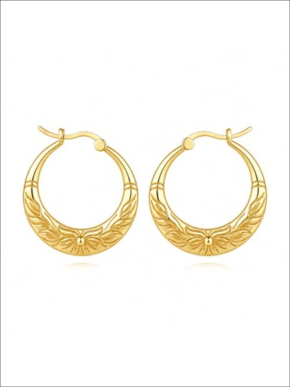 14k Gold Plated Floral Engraved Huggie Hoop Earrings Latch Back